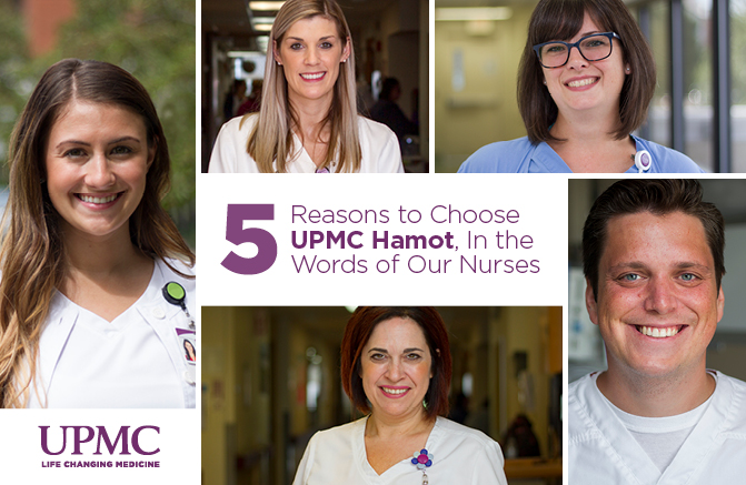 Header Image of five nurses at UPMC Hamot in different backgrounds