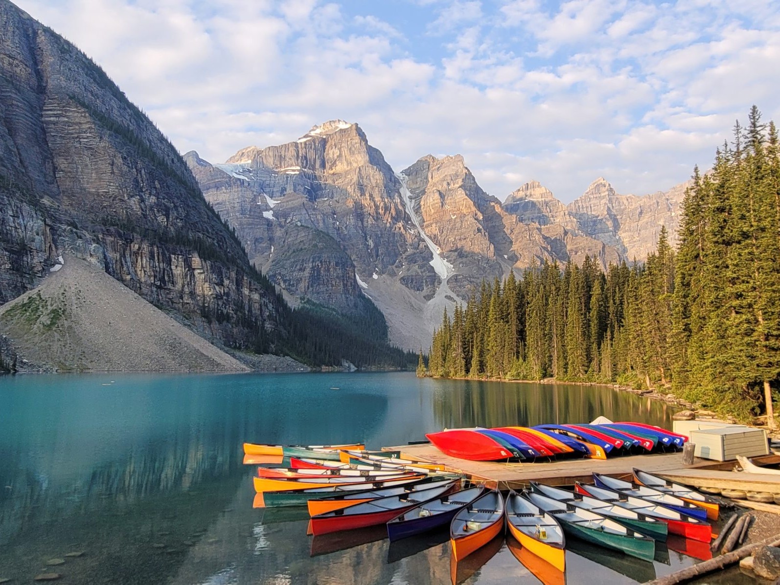 View of Lake Louise and canoes.