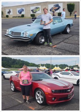 Woman with red Camaro.